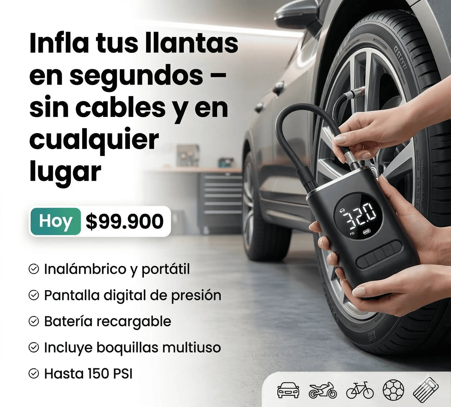 AiroGo: Inflado Rápido y Portátil para Llantas, Balones y Más